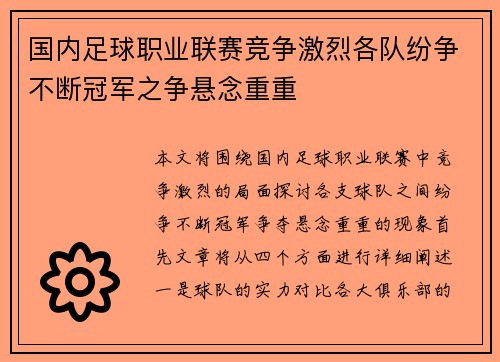 国内足球职业联赛竞争激烈各队纷争不断冠军之争悬念重重
